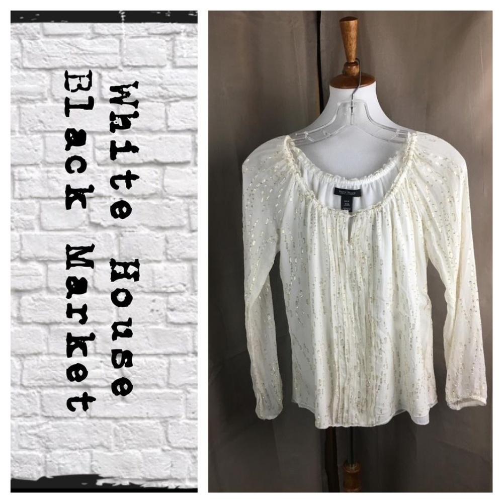 WHBM Ivory & Gold Silk Metallic Blouse